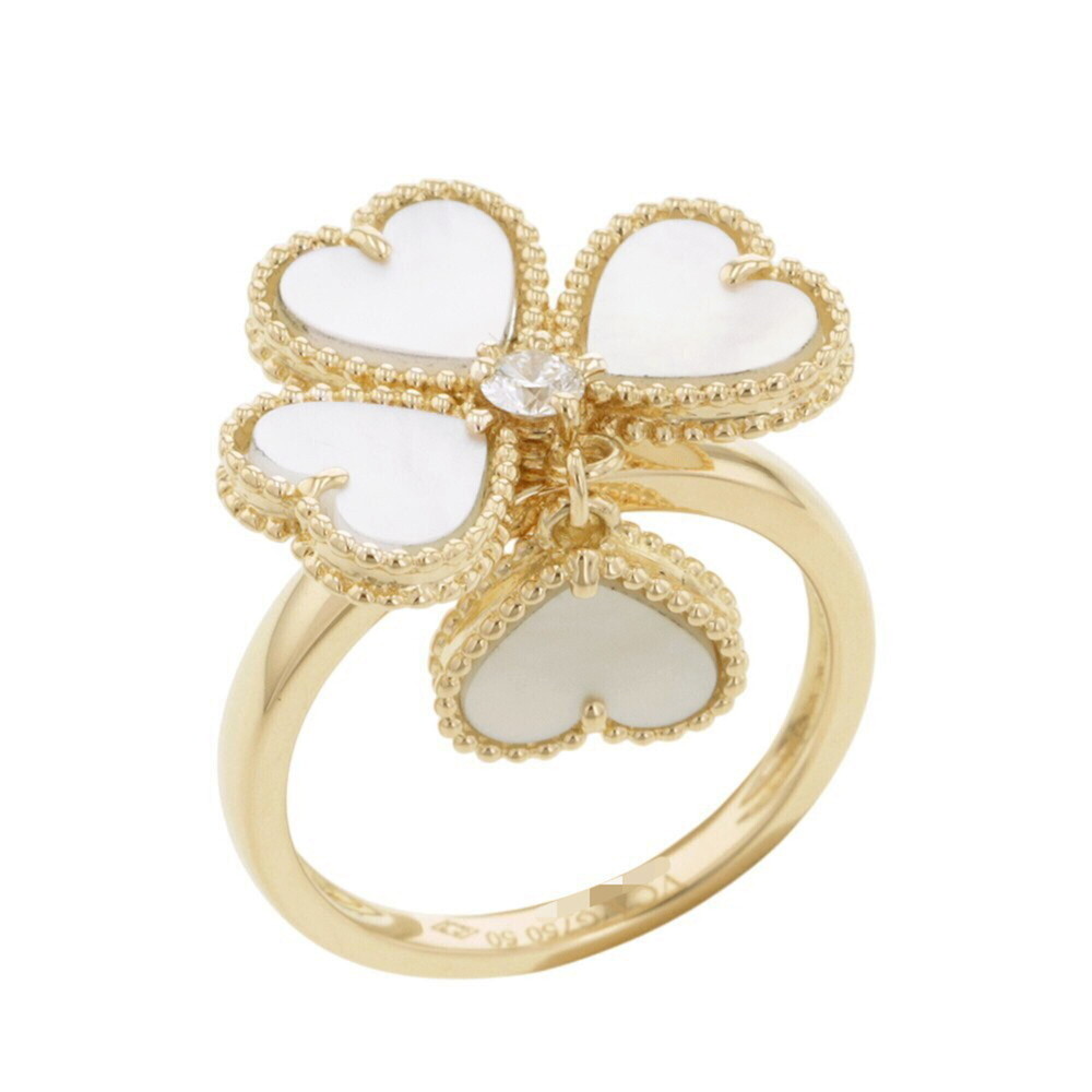 Van Cleef & Arpels Sweet Heart Fouillage Ring, Mother of Pearl, 1 Diamond (0....